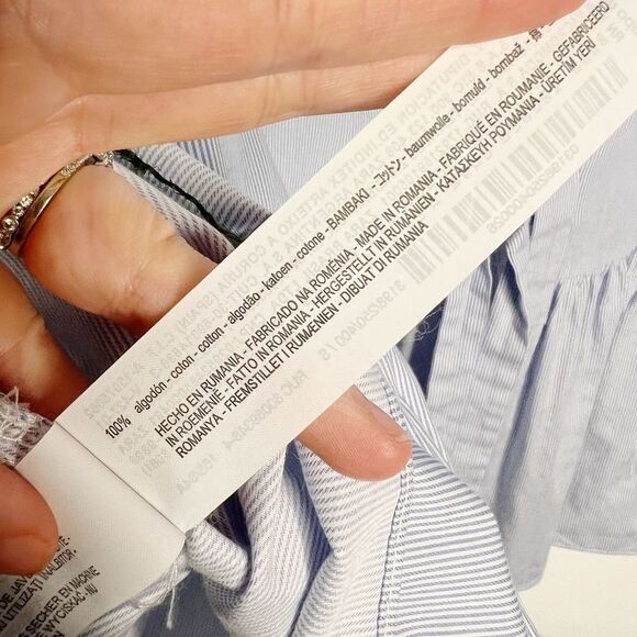 Zara top with tie knot back bow detail striped blue white Sz Small - Picture 7 of 8